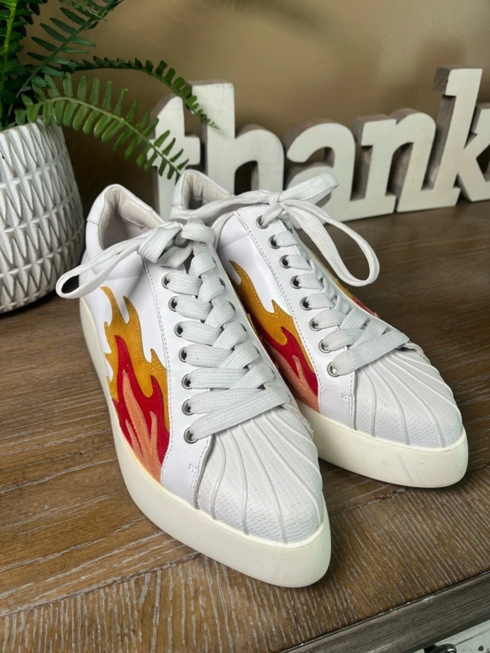 Jeffrey Campbell Hot Rod Leather Suede Flames Pointed Toe Platform Sneakes Sz 8